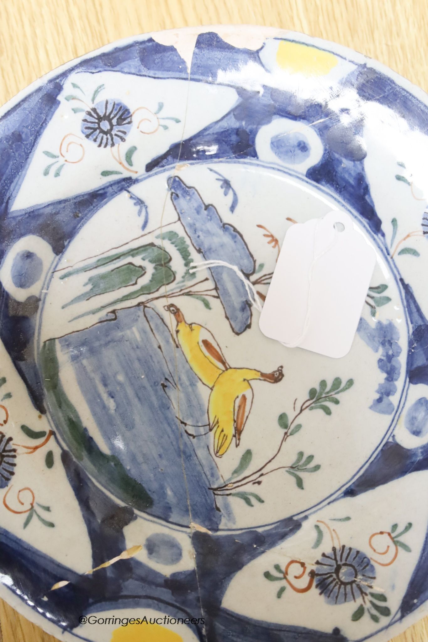 A Delft polychrome plate, two Coalport dishes, a dessert set, two lustre dishes and five cranberry glasses